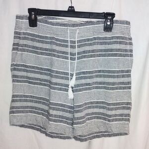 J. Jill love linen blue and white high waisted with drawstring 100% linen shorts